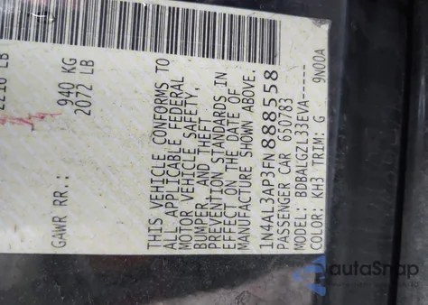 2015 Nissan Altima 2.5/2.5 S/2.5 Sl/2.5 Sv z USA, uszkodzony, nr VIN 1N4AL3AP3FN888558